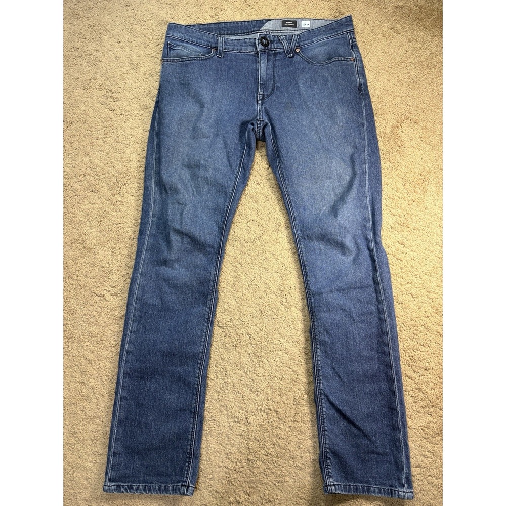 Volcom Vorta Slim Straight Jeans Men 31 Blue Denim Low Rise Skater